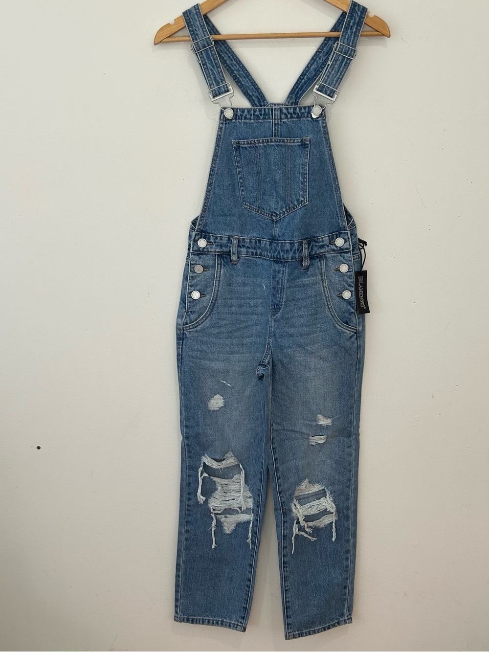 Blank NYC Women’s Denim Distressed Medium BlueJean Overalls Cottagecore Size 24